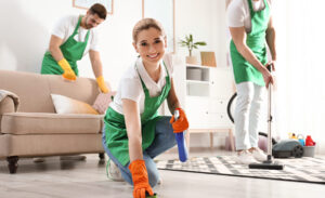 A cleaning company cleans a living room