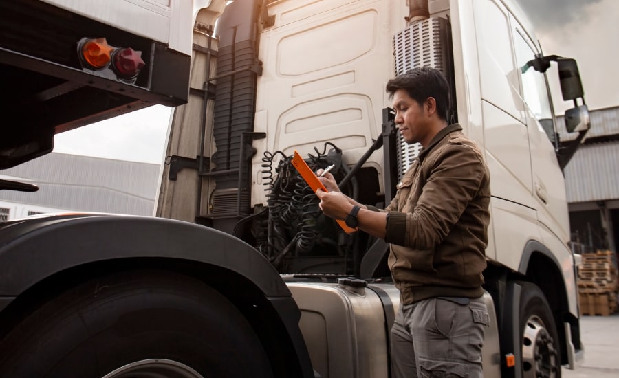 A man checking a truck