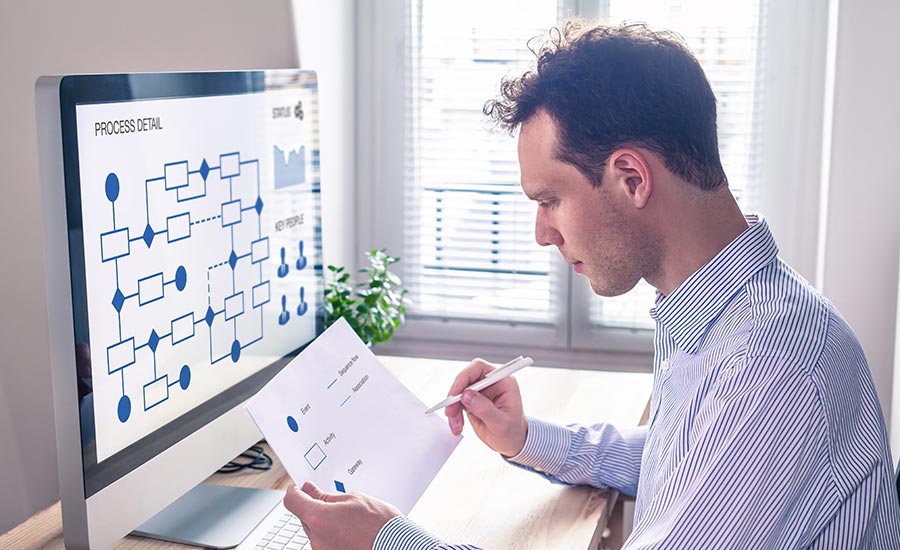 A business owner working on business process automation​