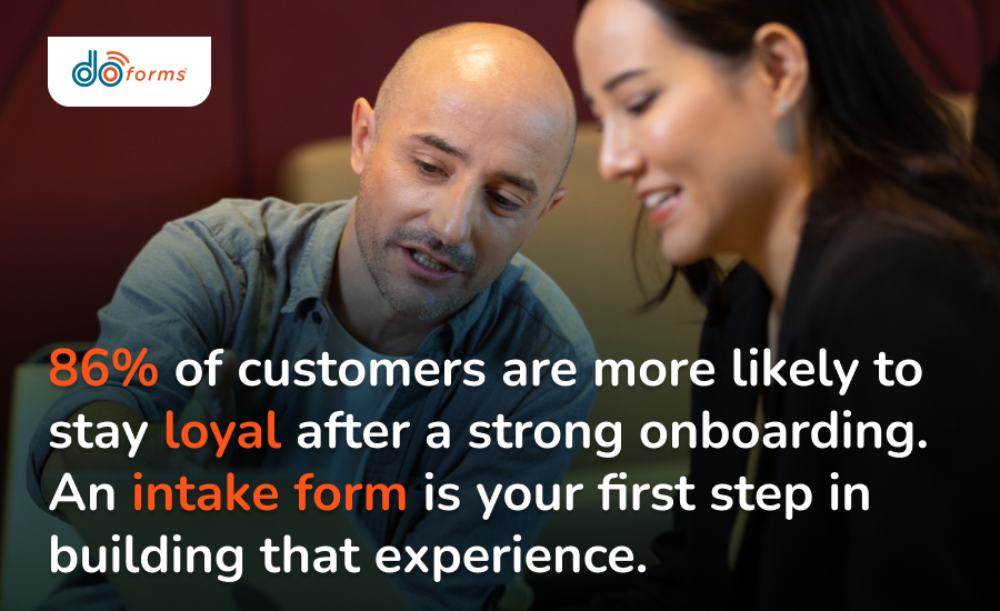 A custom image with stats showing the percentage of clients who are likely to stay loyal after a smooth onborading