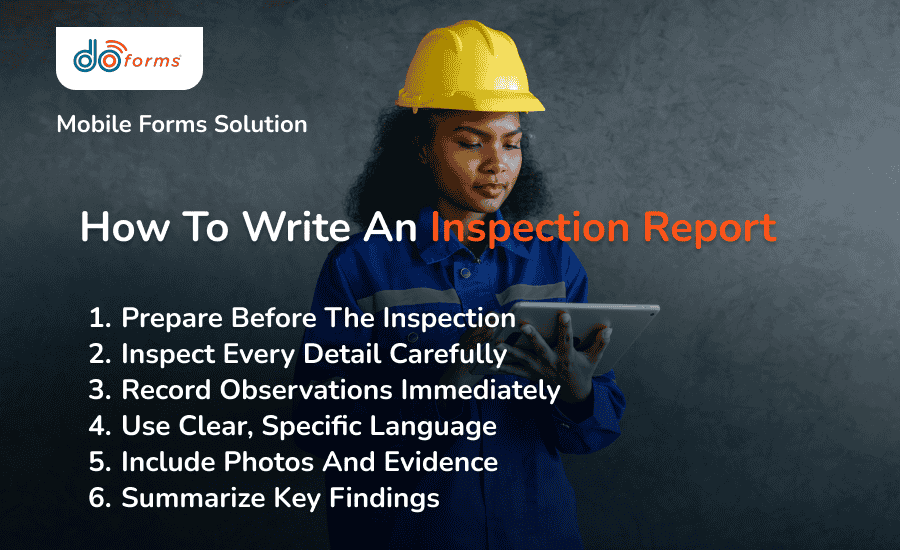 A list of the steps to follow when writing an inspection report