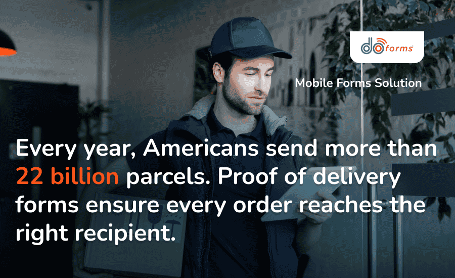 A courier with a tablet delivering a package